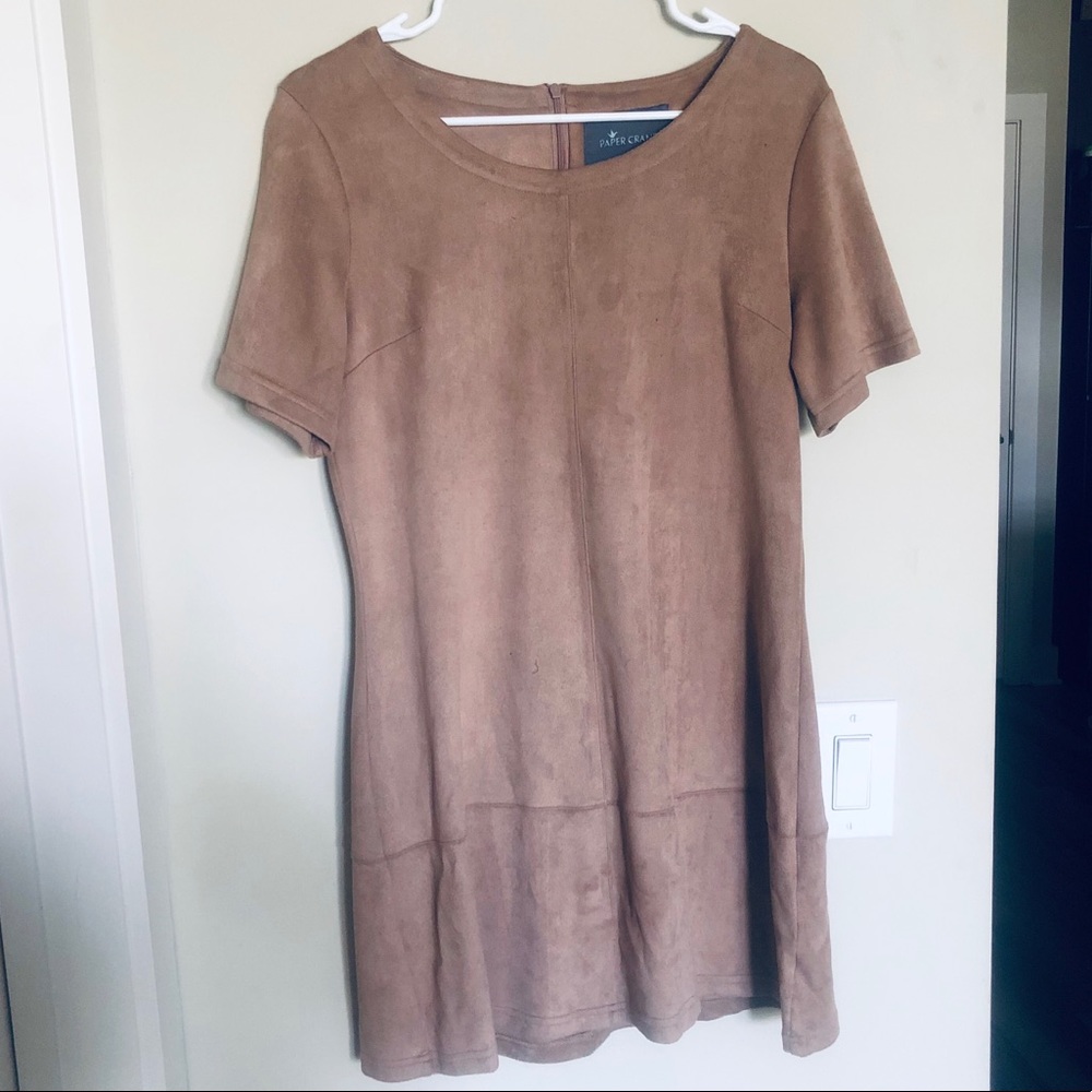 ✨Anthropologie Paper Crane Light Brown SuedeDress✨